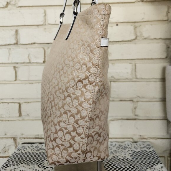 Coach Striped Signatue Reptile Khaki Satchel Purse - Picture 7 of 14